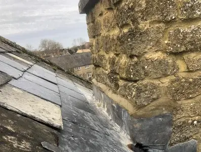Chimney leadwork with defective flashing repaired